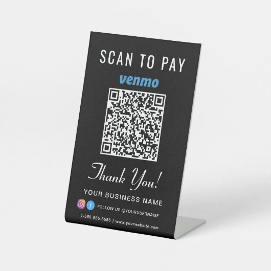 Scan om Venmo QR-code zwart te betalen Reclamebord Met Voetstuk (Voorkant)