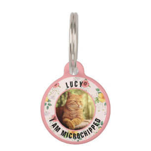 Scan PET ID Tag Aangepaste QR-code Cat foto Floral Huisdierpenning