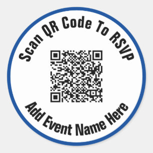 Scan QR-code naar RSVP Event Black White Deep Blue Ronde Sticker