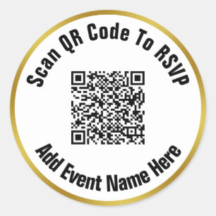 Scan QR-code naar RSVP Event Name Black White Gold Ronde Sticker