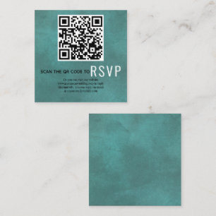 Scan QR-code online RSVP blauwgroen blauwe bruilof Informatiekaartje