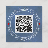 Scan QR-code RSVP met blauwe kleuren en trouwtrouw Informatiekaartje (Voorkant)