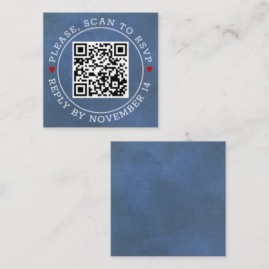 Scan QR-code RSVP met blauwe kleuren en trouwtrouw Informatiekaartje (Voorkant / Achterkant)