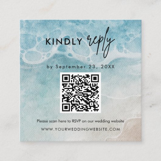 Scan QR-code RSVP Strand Bruiloft invoegen Informatiekaartje (Voorkant)