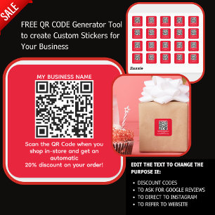 Scan QR Code voor een korting CUSTOM BRANDED RED Vierkante Sticker