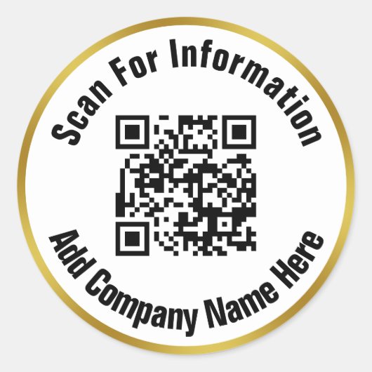 Scan QR-code voor informatie Gold White Business Ronde Sticker (Voorkant)