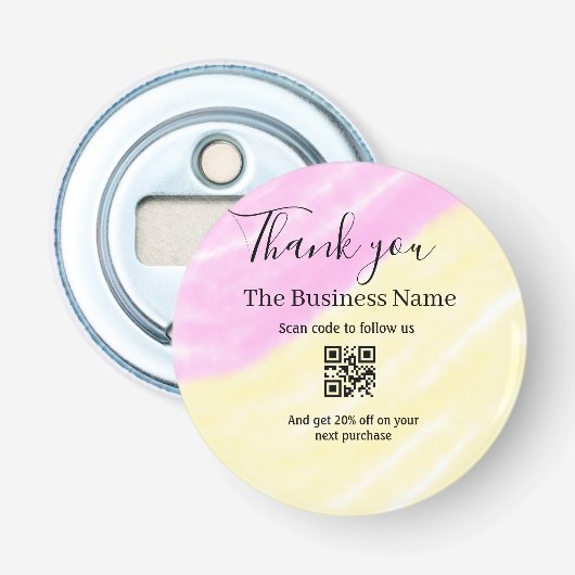 Scan QR om ons te volgen bedank code roze  Button Flesopener (Voorkant)