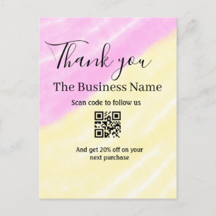 Scan QR om ons te volgen bedankt kortingscode roze Briefkaart