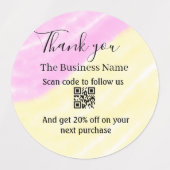 Scan QR to follow us thank you discount code pink  Labels (Design 2)