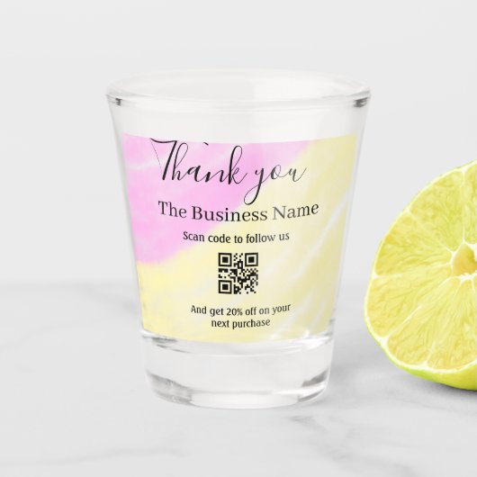 Scan QR to follow us thank you discount code pink Shot Glas (Voorkant)