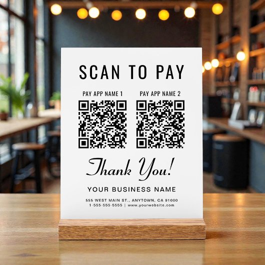 Scan to Pay 2 QR Codes Tabletop
