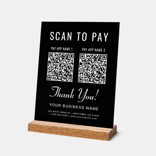 Scan to Pay 2 QR Codes Tabletop Black (Angle)