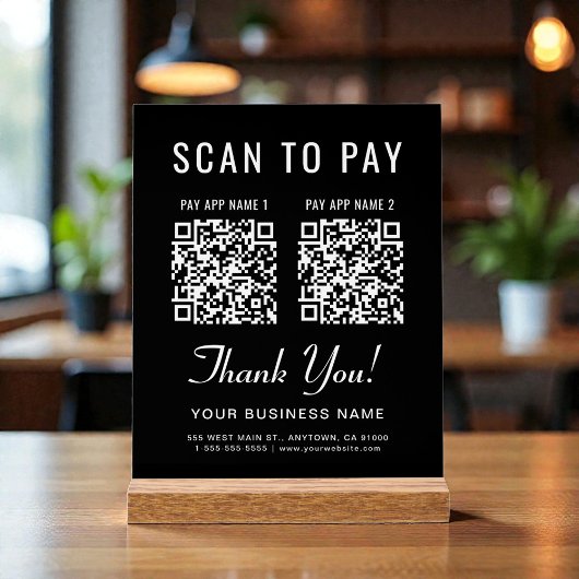 Scan to Pay 2 QR Codes Tabletop Black