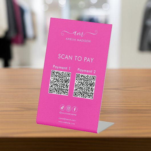Scan To Pay Business Qr Code Vibrant Pink Reclamebord Met Voetstuk