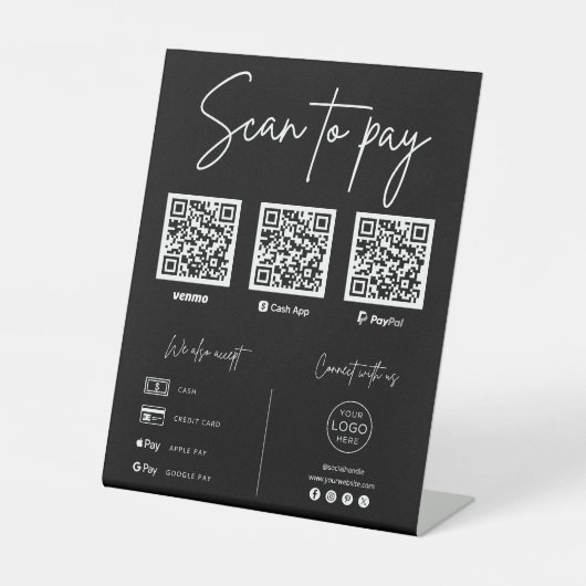 Scan To Pay QR Code Business Reclamebord Met Voetstuk (Voorkant)