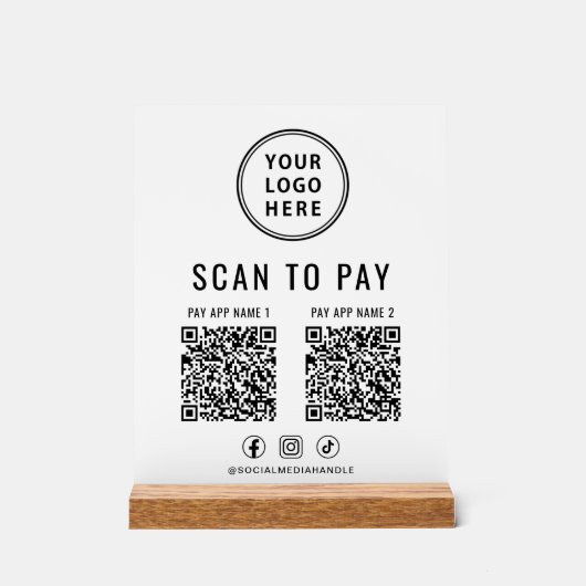 Scan to Pay QR Code White Tabletop Acryl Bord (Voorkant)