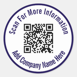 Scan voor meer informatie QR code donkerblauw wit Ronde Sticker