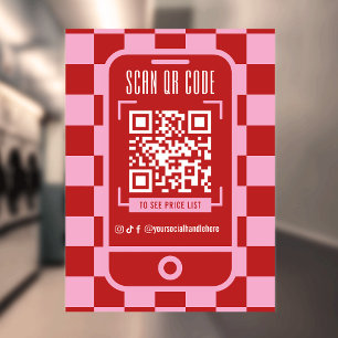 Scanbare QR-code Retro Rood & Roze Zakelijke Winke Raamsticker