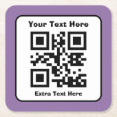 Scanbare QR-code Sjabloon met bewerkbare tekst Vierkante Kartonnen Onderzetter (Voorkant)