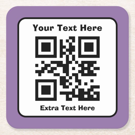 Scanbare QR-code Sjabloon met bewerkbare tekst Vierkante Kartonnen Onderzetter (Voorkant)