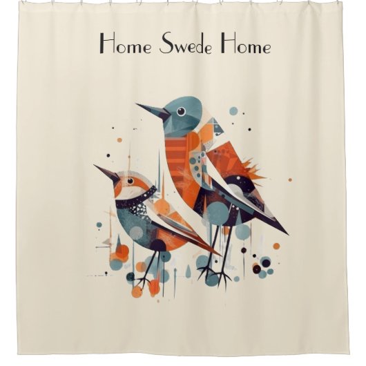 Scandi Aviary Duet, op maat Douchegordijn (Voorkant)