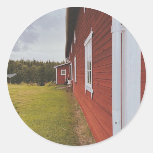 Scandi Barn Ronde Sticker (Voorkant)