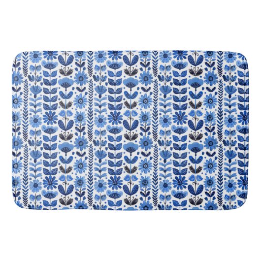 Scandi blauw bloemig badmat (Voorkant)