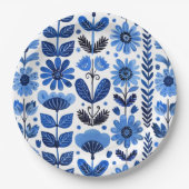 Scandi blauw bloemig papieren bordje (Voorkant)