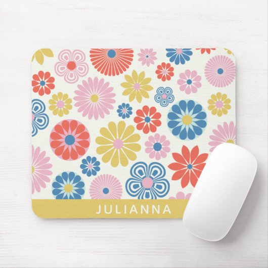 Scandi Boho Folk Flower Pattern Personalized Muismat (Met muis)