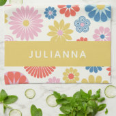 Scandi Boho Folk Flower Pattern Personalized Theedoek (Gevouwen)