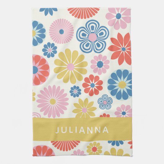 Scandi Boho Folk Flower Pattern Personalized Theedoek (Verticaal)