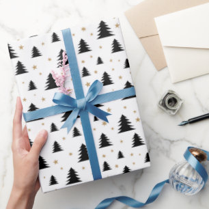 Scandi Christmas Pine Tree en Stars Minimalist Cadeaupapier