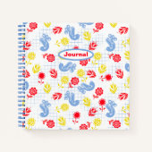 Scandi Ditsy Blue Bird Red Yellow Flower Journal (Devant)