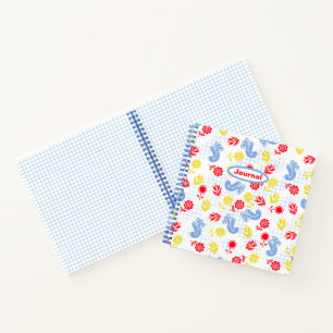 Scandi Ditsy Blue Bird Red Yellow Flower Journal Notitieboek