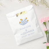 Scandi Folk Flowers Blue Yellow Custom Wedding Bedankzakje (Gezegeld)