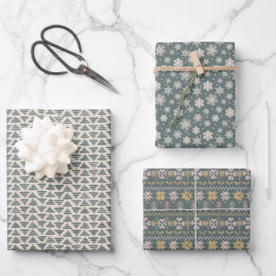 Scandi green kerstset inpakpapier vel
