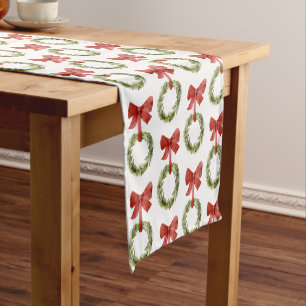 Scandi Greenery Kerstkrans Red Bow Korte Tafelloper