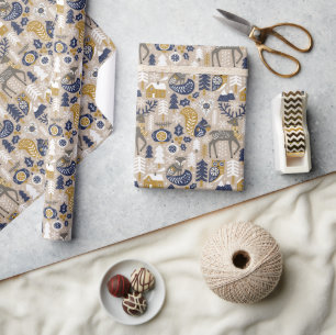 Scandi Kerst Schattigee bosdieren Taupe Cadeaupapier