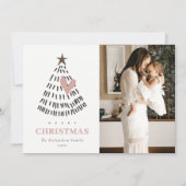 Scandi Minimal Blush Heart Christmas Tree Photo Feestdagenkaart (Voorkant)