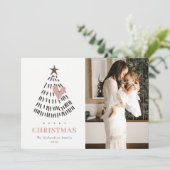 Scandi Minimal Blush Heart Christmas Tree Photo Feestdagenkaart (Staand voorkant)