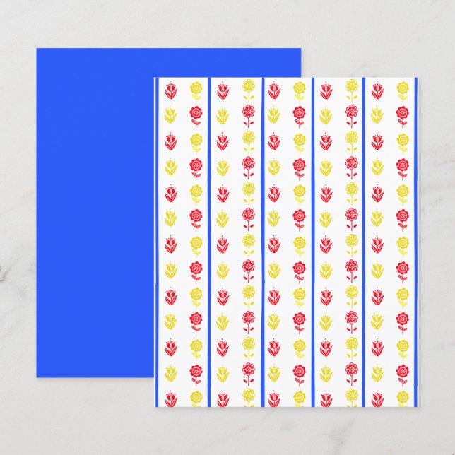 Scandi Red Yellow Flower Blue Stripe Scrapbook (Voorkant / Achterkant)