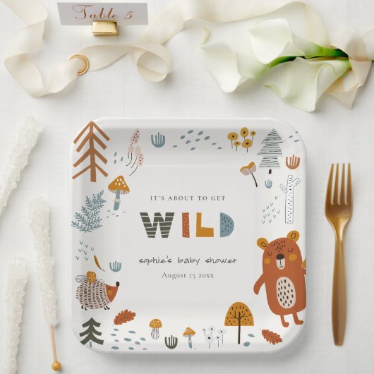 Scandi Wild Tropical Woodland Animals Baby shower Papieren Bordje (Huwelijk)