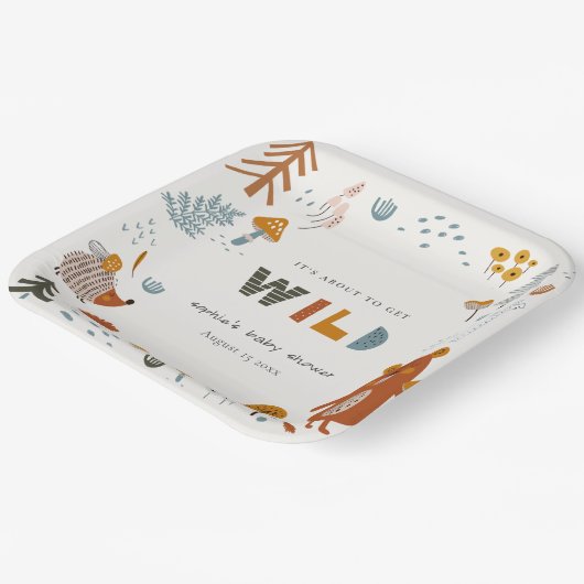Scandi Wild Tropical Woodland Animals Baby shower Papieren Bordje (Gebogen)