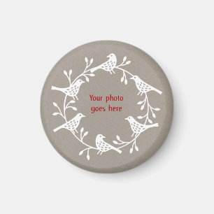 Scandi Wreath of Birds and Rosehips Photo Magneet