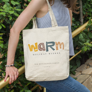 Scandi Yellow Grey Text Warm Wasting Kerstmis Tote Bag