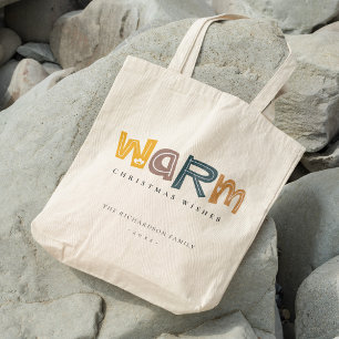 Scandi Yellow Grey Text Warm Wasting Kerstmis Tote Bag