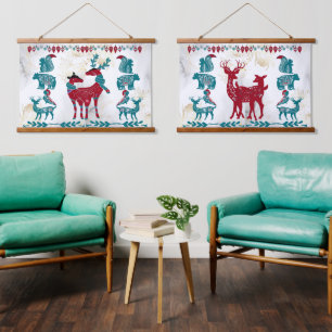 Scandia Modern Art Noordse Reindeer Couple Wall Ar Hangend Wandkleed