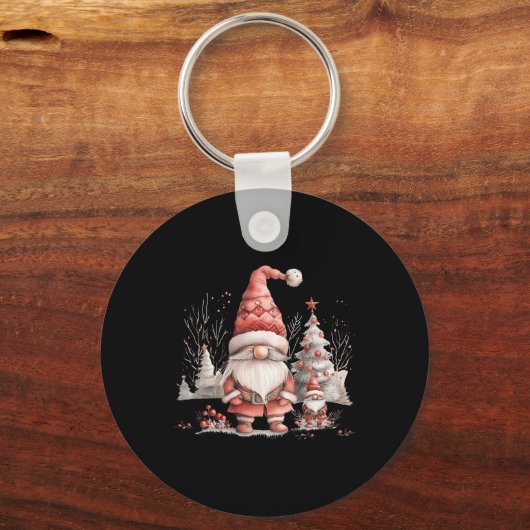 Scandinavian Christmas Gnome Red Berries T Shirt Sleutelhanger (Voorkant)