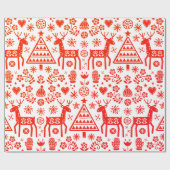 SCANDINAVIAN CHRISTMAS PATROON ROOD EN WITTE CADEAUPAPIER (Vlak)