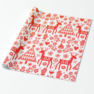 SCANDINAVIAN CHRISTMAS PATROON ROOD EN WITTE CADEAUPAPIER